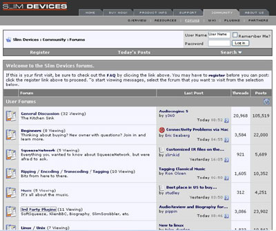 Slim Devices掲示板スクリーンショット